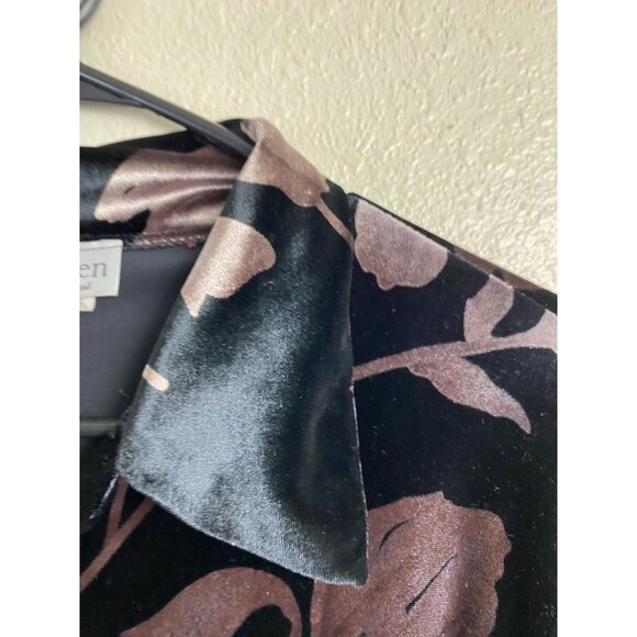 Vintage Joden Womens Velvet Floral Long Sleeve Button Up Top Size Medium Black - Picture 7 of 11
